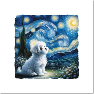 Starry Maltese Dog Portrait - Pet Portrait Posters and Art